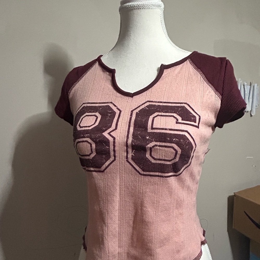 Rewind Pink and Burgundy Short Sleeve Top